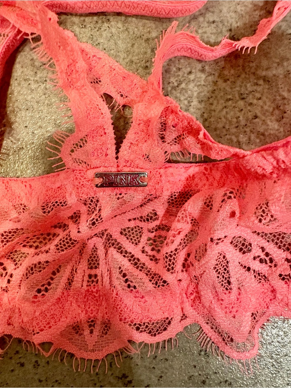 PINK Victoria’s Secret Coral Pink Lace Racerback Front-Close Bra 34D - Picture 6 of 9
